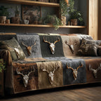 Deer Skull Rows in Earthy Brown Sofa Cover