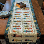 Rows of Colorful Fish on Cream Table Runner