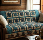 Sea Turtle Grid in Deep Teal Sofa Cover