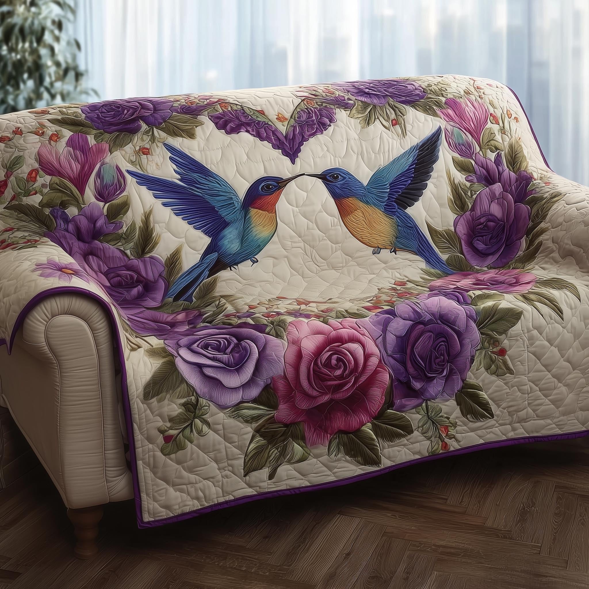 Bluebirds Above the Lavender Roses Sofa Cover