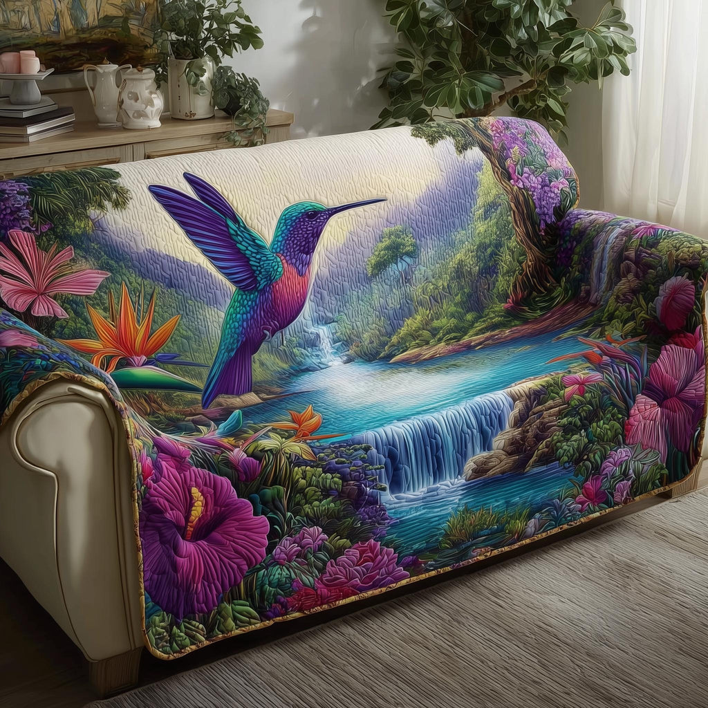 Hummingbird Over the Tropical Waterfall Sofa Cover