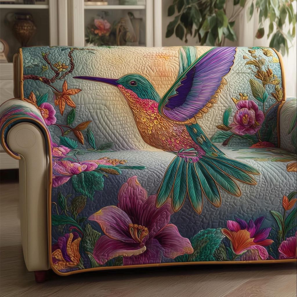Hummingbirds and Magenta Hibiscus Sofa Cover