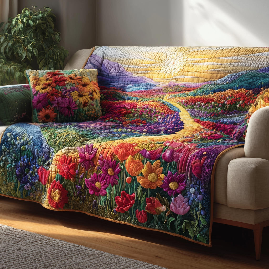 Winding Path Through the Flower Field Sofa Cover