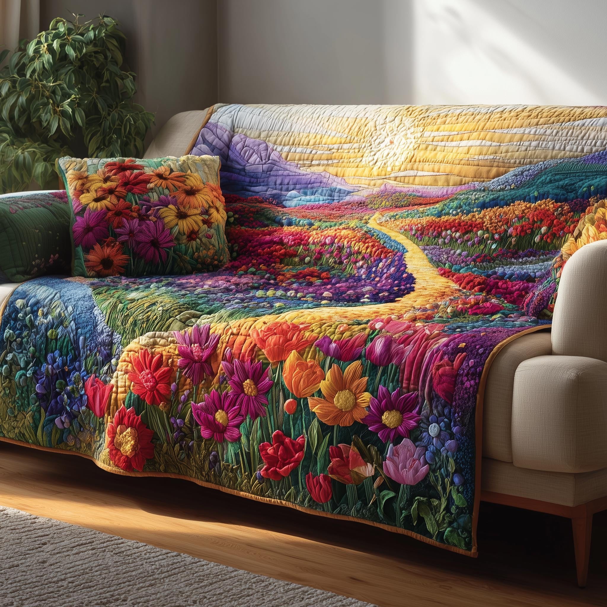 Winding Path Through the Flower Field Sofa Cover