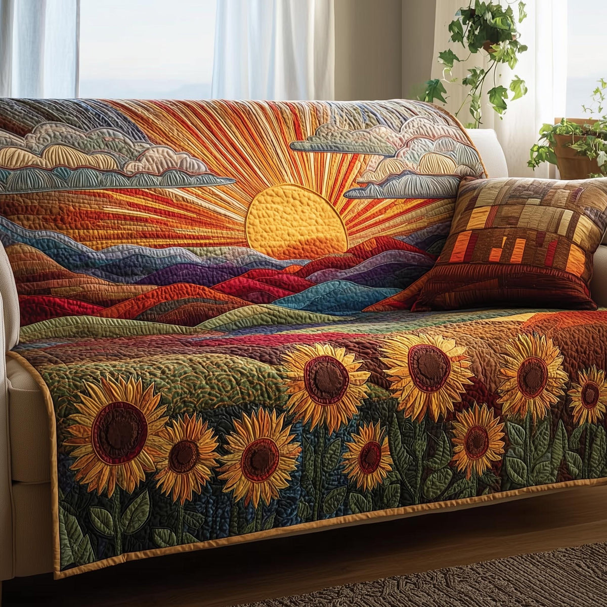 Sunflowers Beneath the Amber Sunrise Sofa Cover
