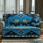 Bison on Blue Southwestern Diamonds Sofa Cover