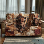 Bison Stampede Along the Rock Wall Sofa Cover