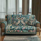 Folk Art Owls in Teal Sofa Cover