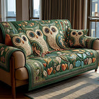Folk Art Owls in Forest Green Sofa Cover