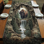 Bison Above a Waterfall Gorge Table Runner