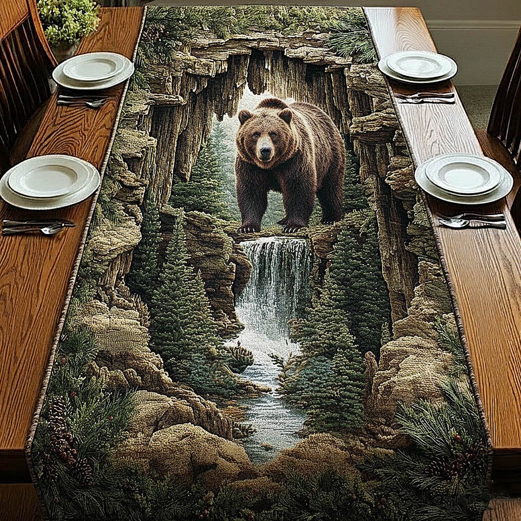 Bear Above a Waterfall Gorge Table Runner