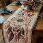 Dreamcatcher with Pink Feathers on Ivory Table Runner