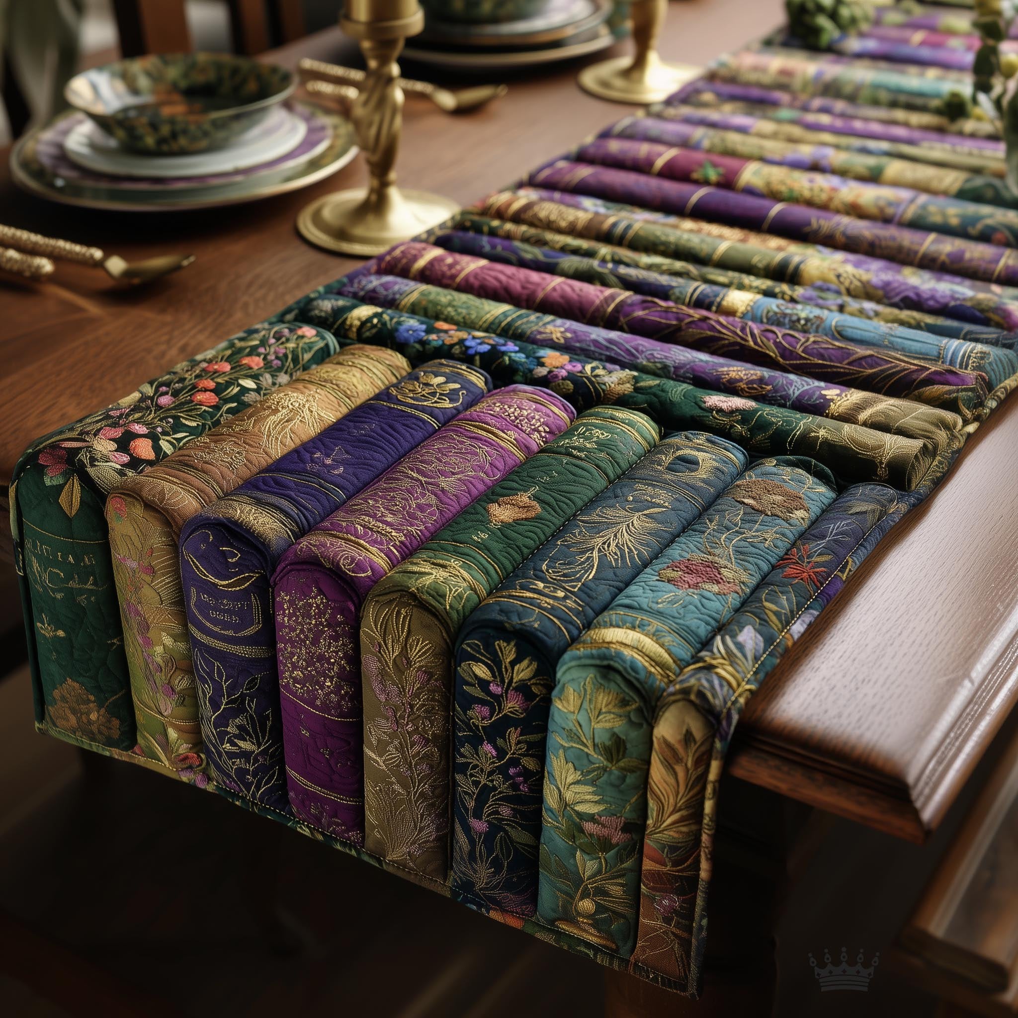Book Spines in Purple and Green Table Runner