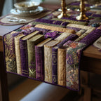 Books on Purple with Lavender Sprigs Table Runner