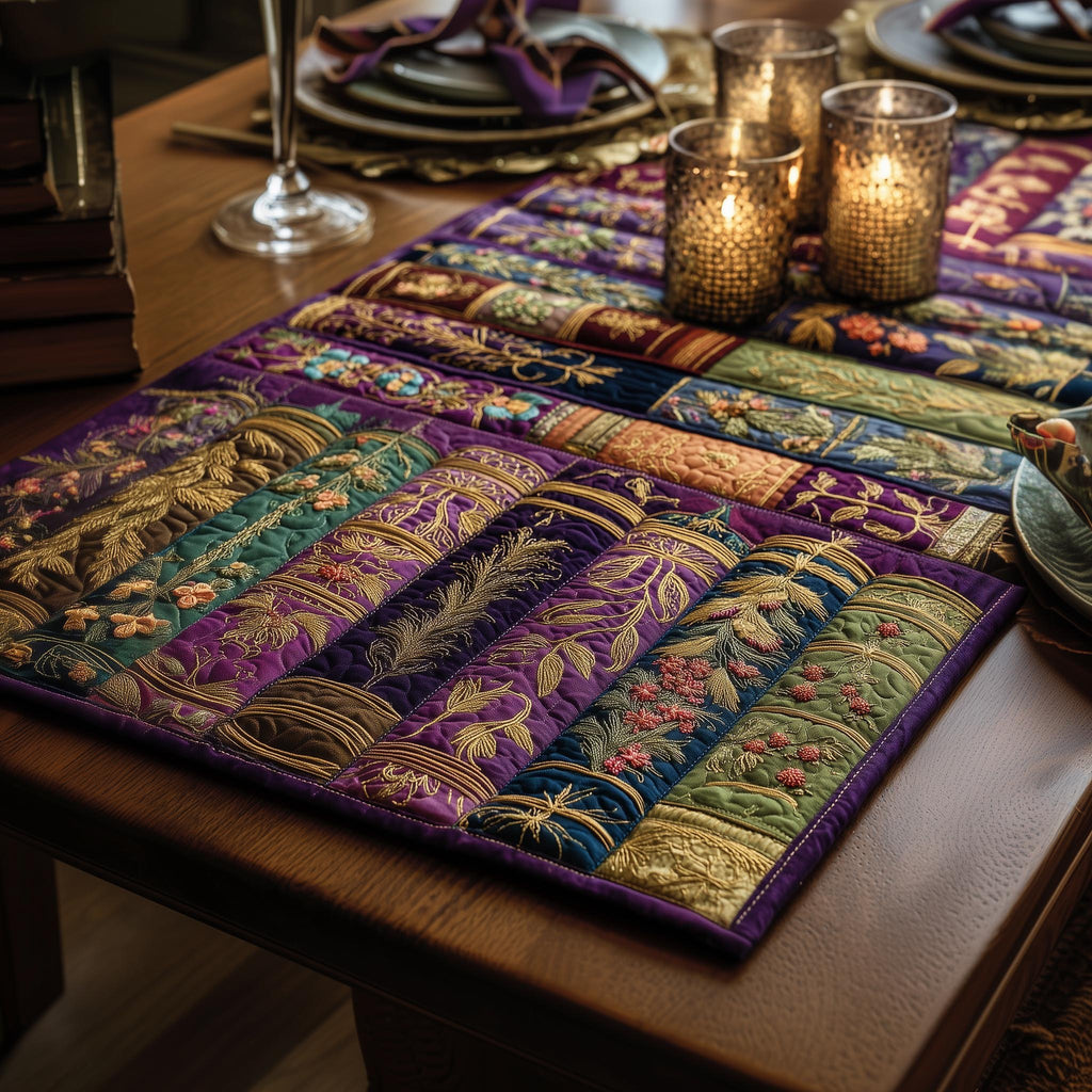 Books in Green and Purple Rows Table Runner