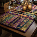Books in Green and Purple Rows Table Runner