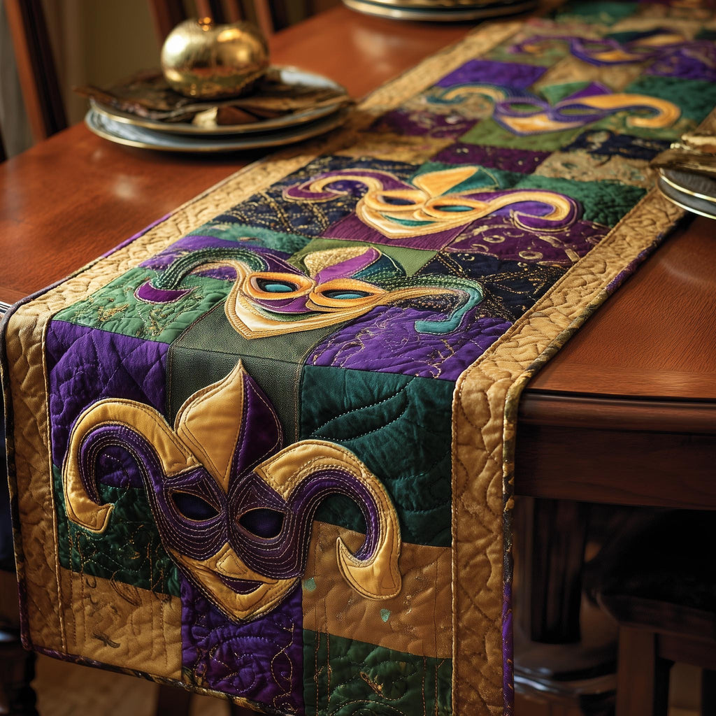 Masks with Fleur de Lis on Purple Table Runner