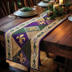 Fleur de Lis on Green Blocks Table Runner