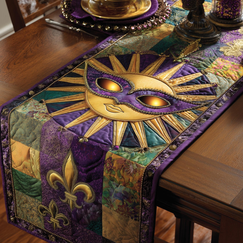 Purple and Gold Sun Mask Table Runner