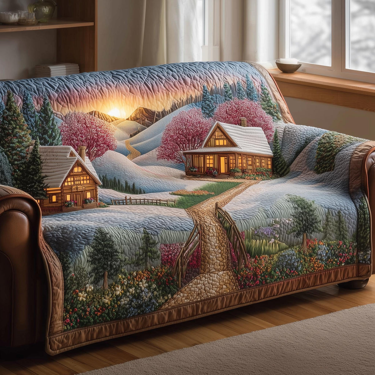 Cabin Among the Blossoming Trees Sofa Cover