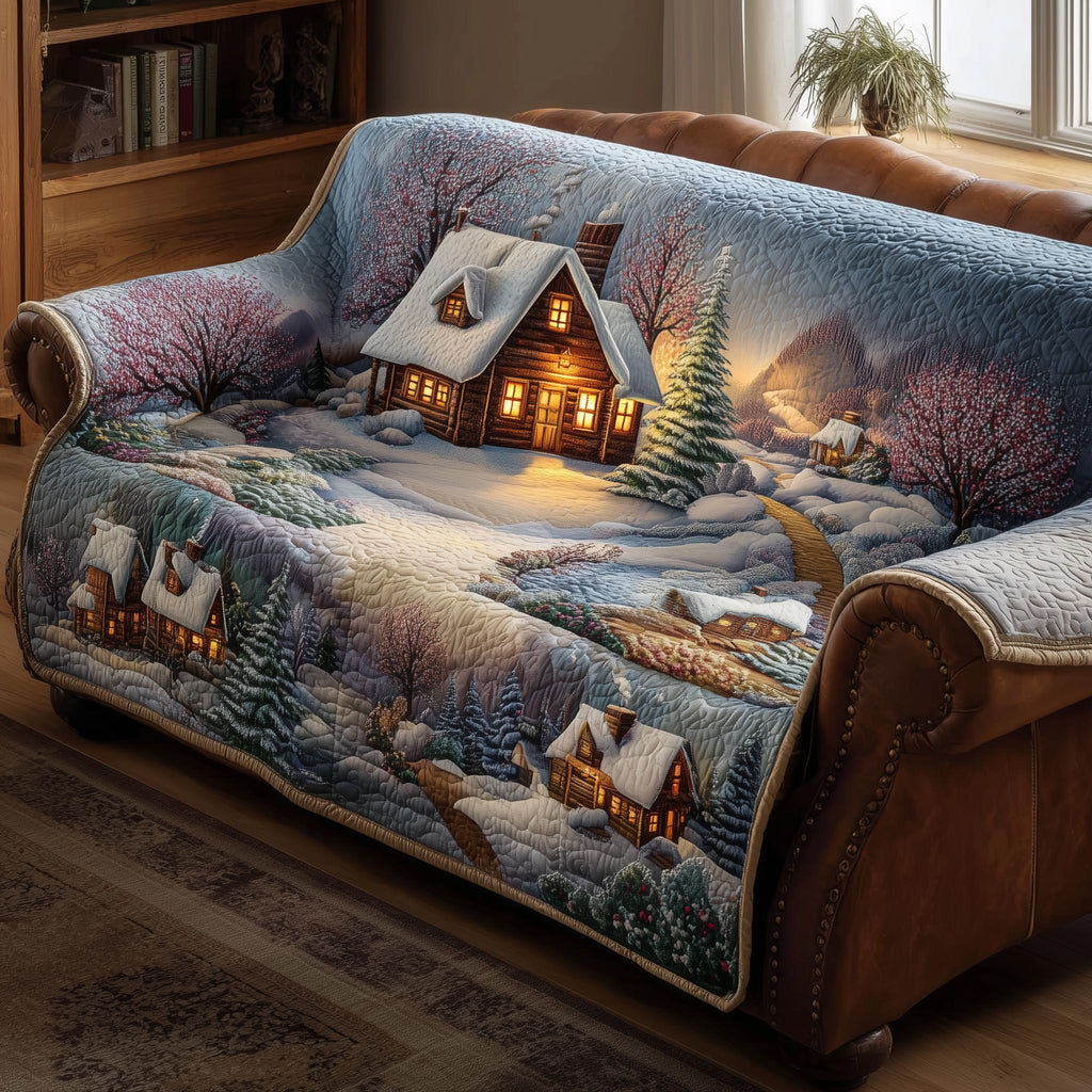 Lit Cabin in the Silent Snowfall Sofa Cover