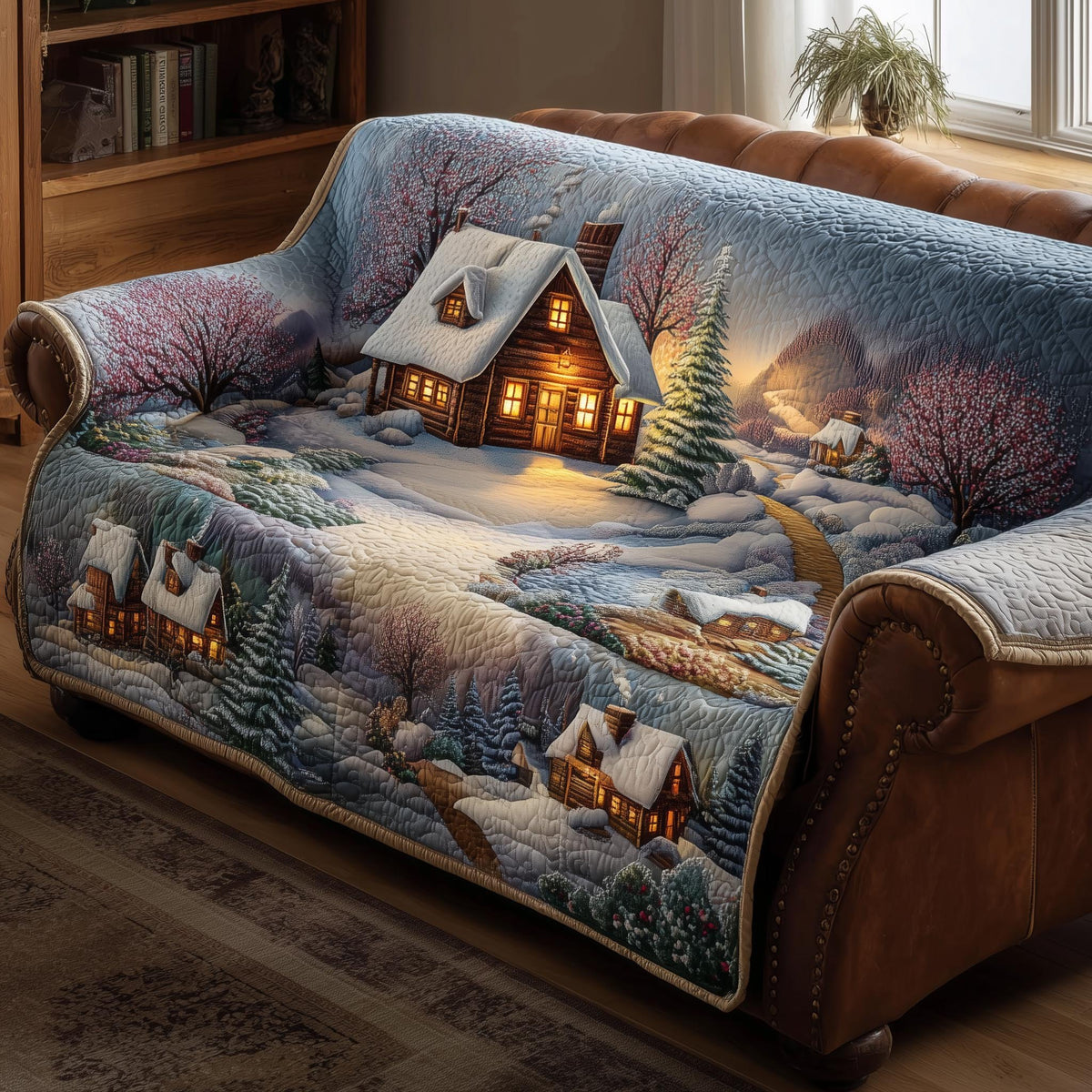 Lit Cabin in the Silent Snowfall Sofa Cover