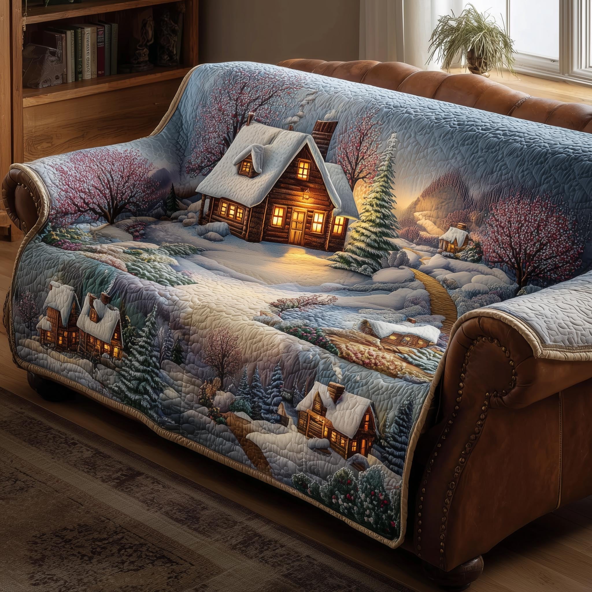 Lit Cabin in the Silent Snowfall Sofa Cover