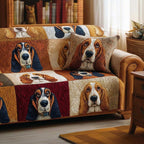Basset Hounds on Red and Blue Blocks Sofa Cover