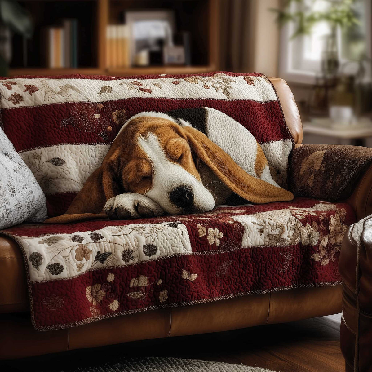 Sleeping Basset Hound Above the Paw Band Sofa Cover