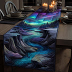 Aurora Over a Dark River Valley Table Runner