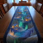 Hillside Village with Glowing Aurora Table Runner