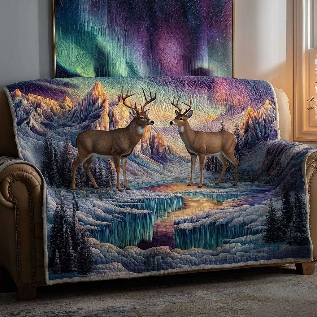 Two Deer Under the Northern Lights Sofa Cover