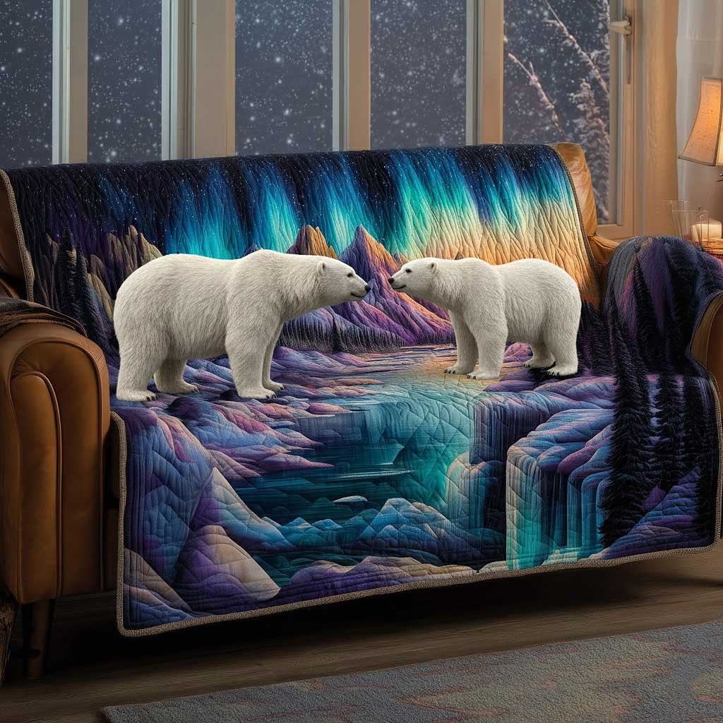 Polar Bears Beneath the Aurora Sofa Cover