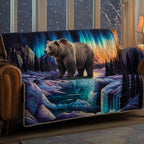 Grizzly Bear Under the Aurora Sky Sofa Cover