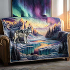 Wolf on the Ice Under the Aurora Sofa Cover