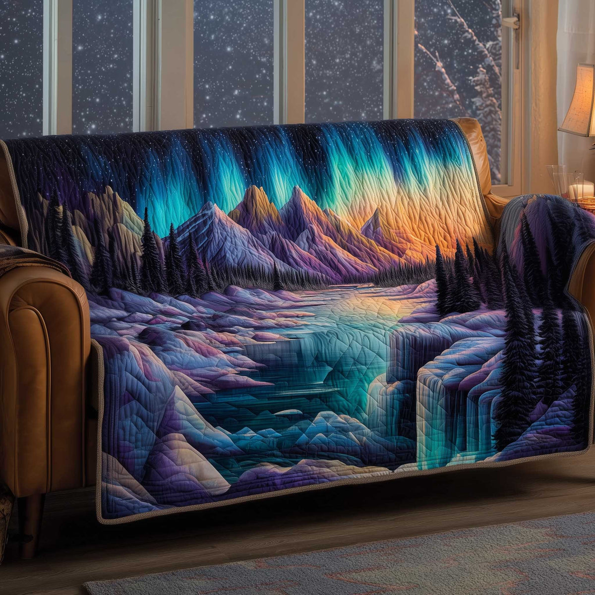 Aurora Over the Frozen River Sofa Cover