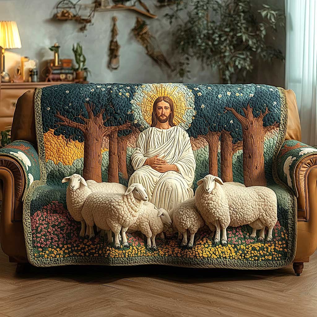 Shepherd with Sheep Under Starlit Trees Sofa Cover