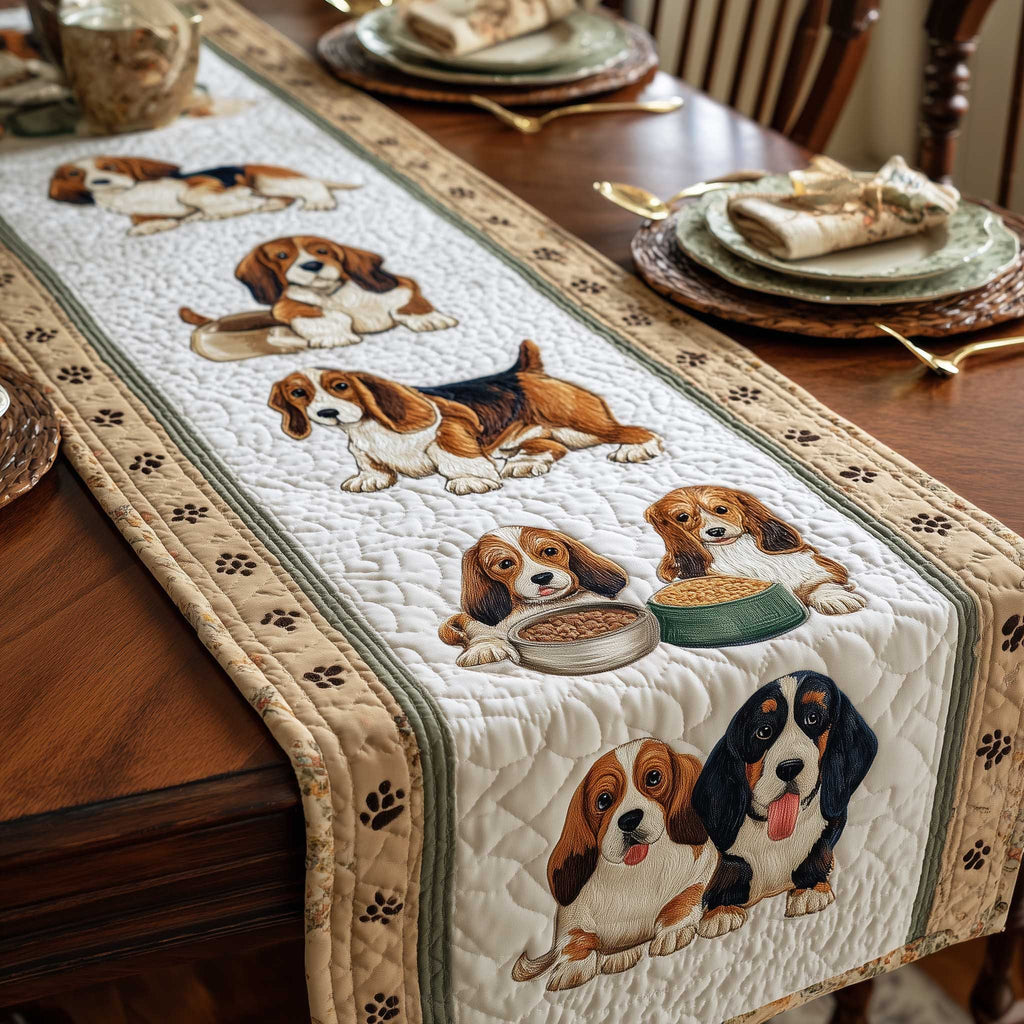 Beagle Puppies with Bowls Table Runner