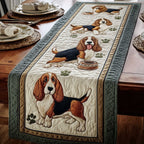 Basset Hound with Green Border Table Runner