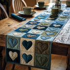 Hearts in Blue and Teal Blocks Table Runner
