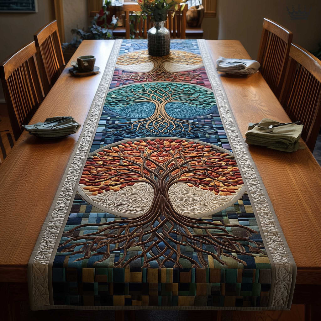 Mosaic Tree of Life in Teal Table Runner