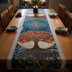 Mosaic Tree of Life in Teal Table Runner