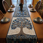 Blue Tree with Mosaic Border Table Runner