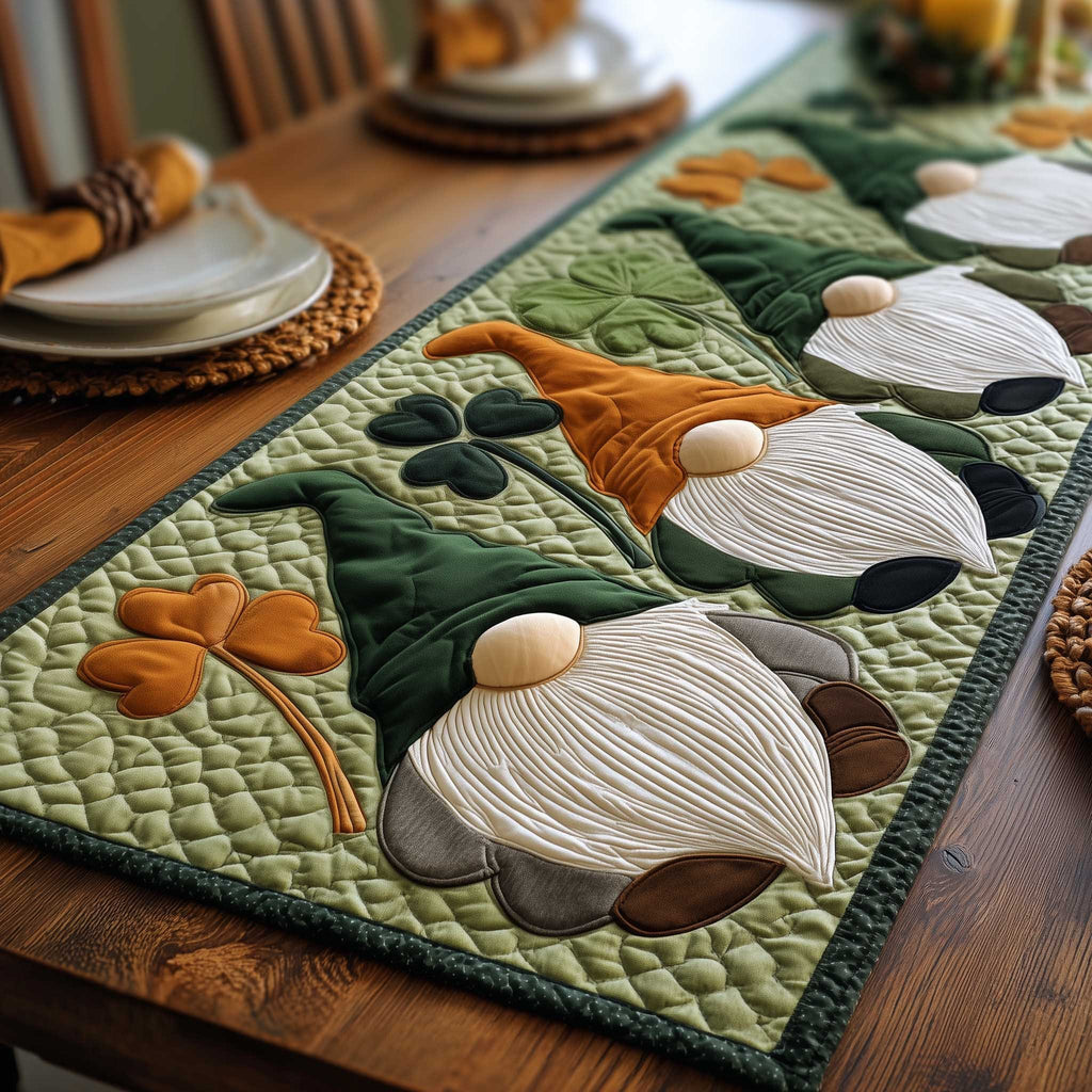 Gnome with a Green Shamrock Table Runner
