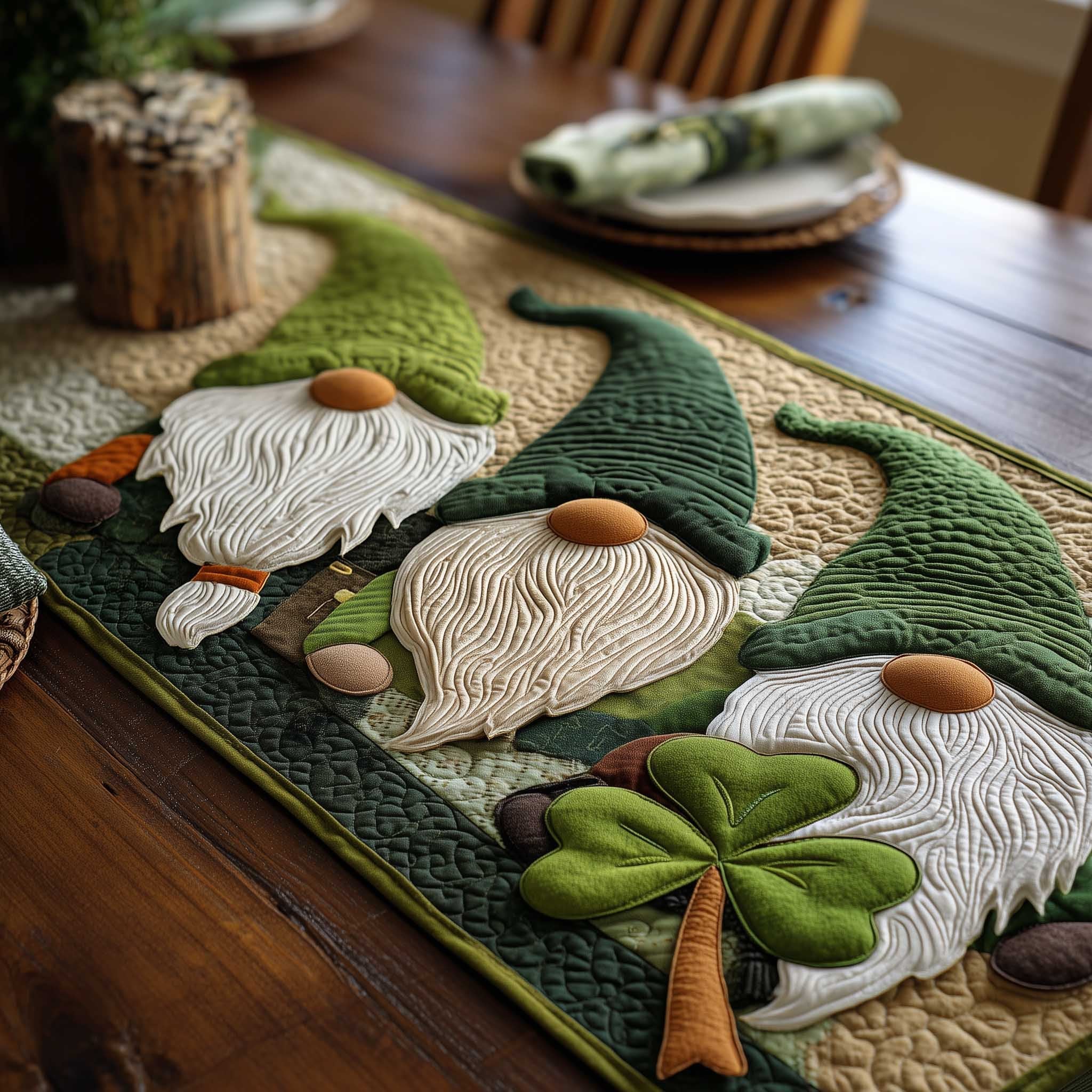 Gnome Lying Beside a Shamrock Table Runner