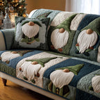Gnomes in Green Hats on Blue Blocks Sofa Cover