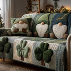 Gnomes with Puffy Clovers on Cream Sofa Cover
