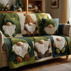 Gnome and Clover in Forest Green Squares Sofa Cover