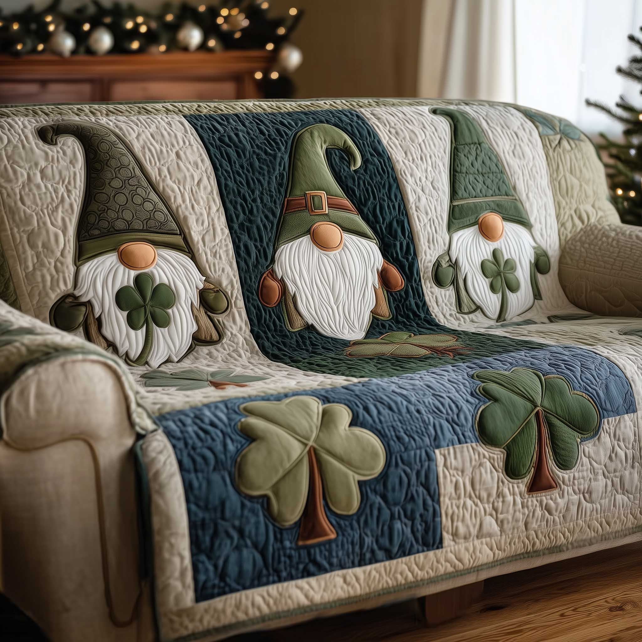 Gnomes and Shamrocks in Slate Blue Sofa Cover