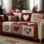Quilted Hearts in Red and Cream Sofa Cover